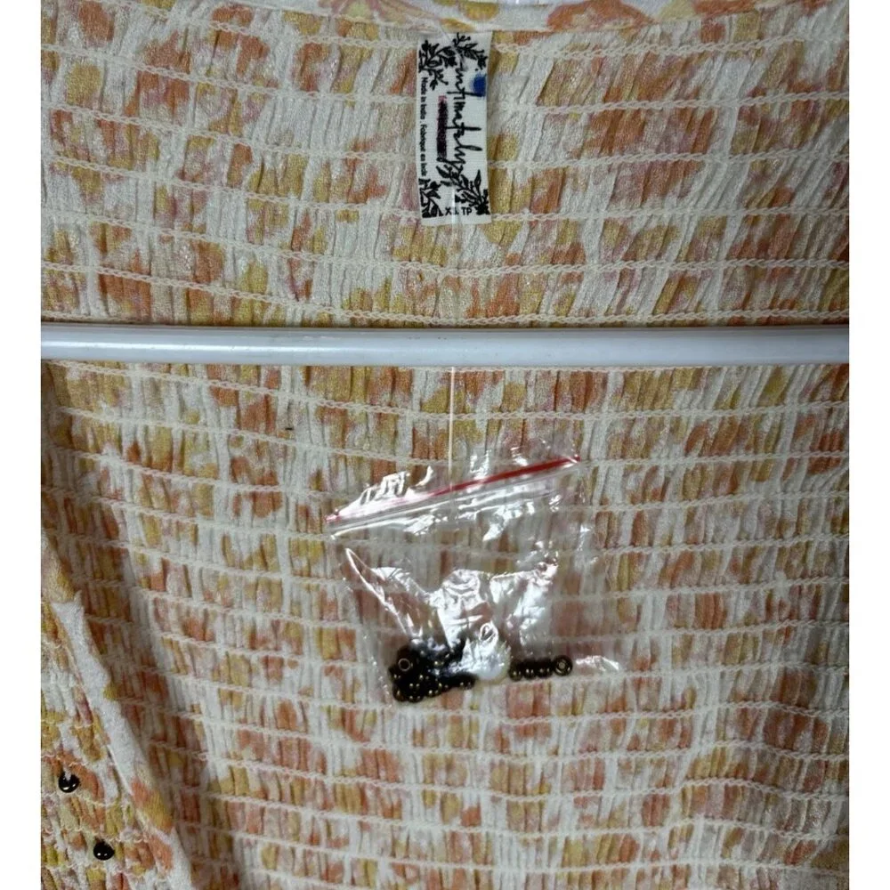 Free People x Intimately Kadence Robe Womens XS Beaded Smocked Maxi Duster Boho - Picture 9 of 9